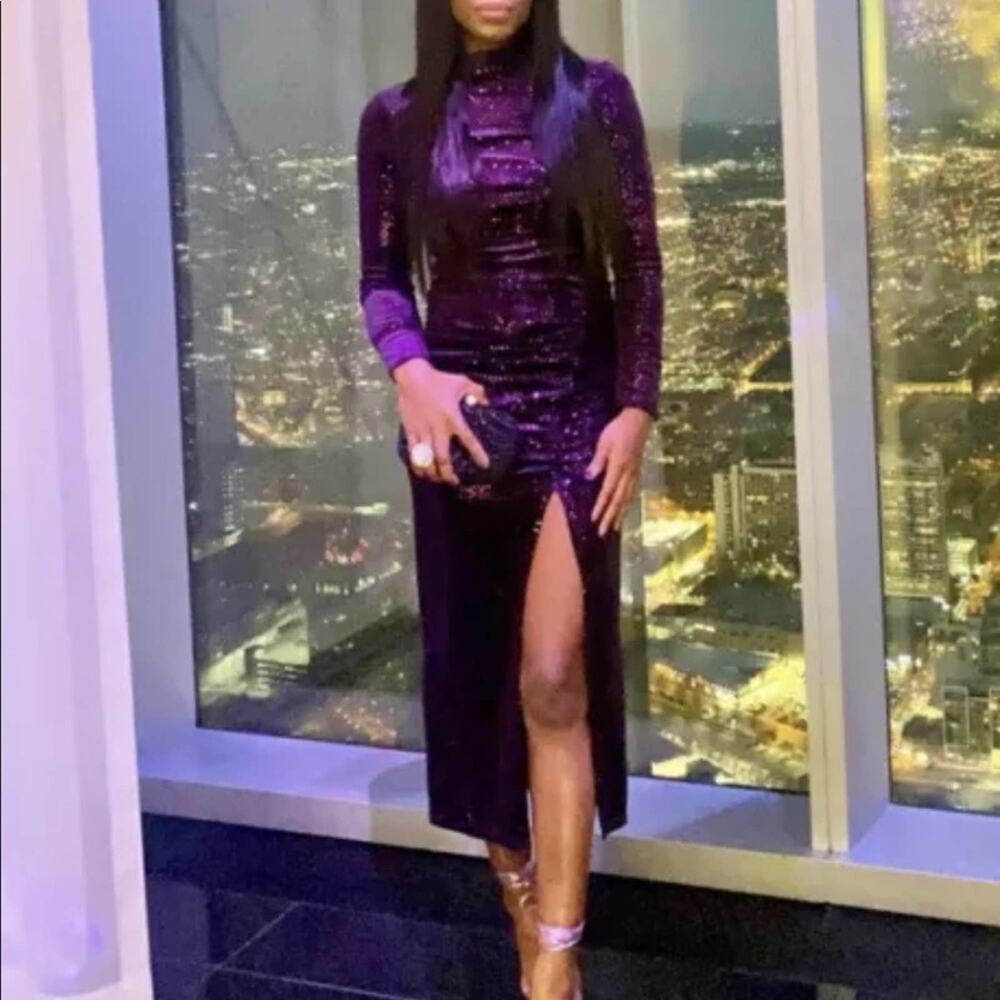 ZARA Purple SEQUIN MIDI DRESS Size Extra Small XS